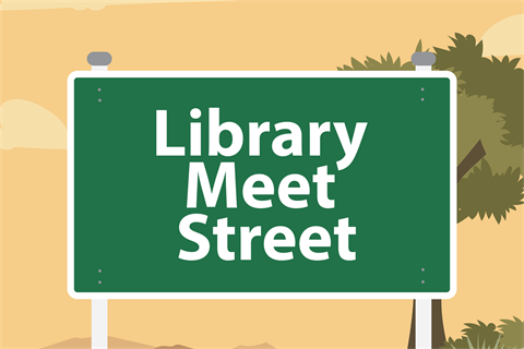 Library Meet Street road sign.